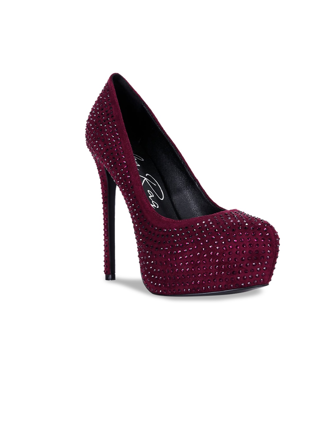 

London Rag Burgundy Embellished Suede Party Stiletto Pumps