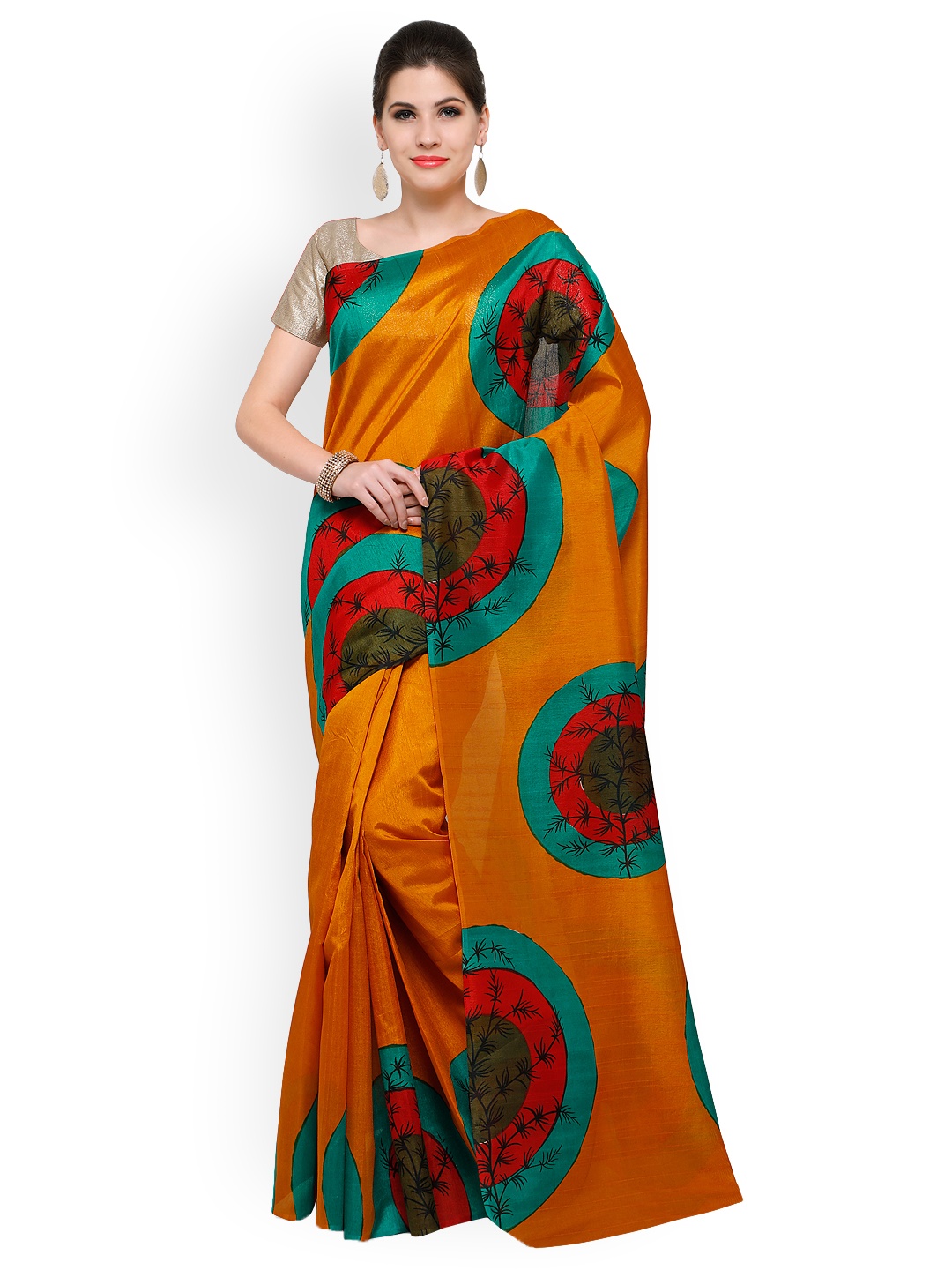 

Saree mall Mustard Yellow Art Silk Printed Bhagalpuri Saree