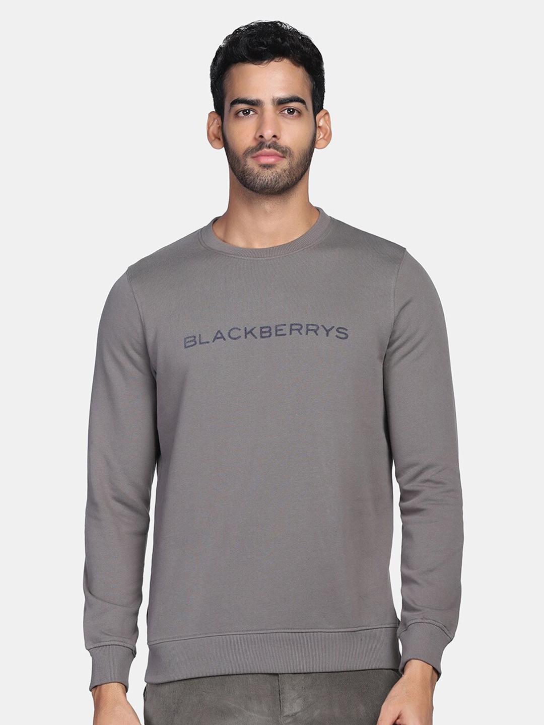 

Blackberrys Men Grey Printed Cotton Sweatshirt