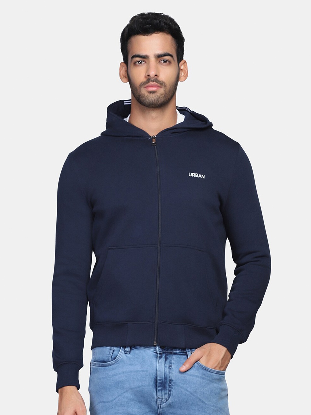 

Blackberrys Men Navy Blue Pure Cotton Hooded Sweatshirt