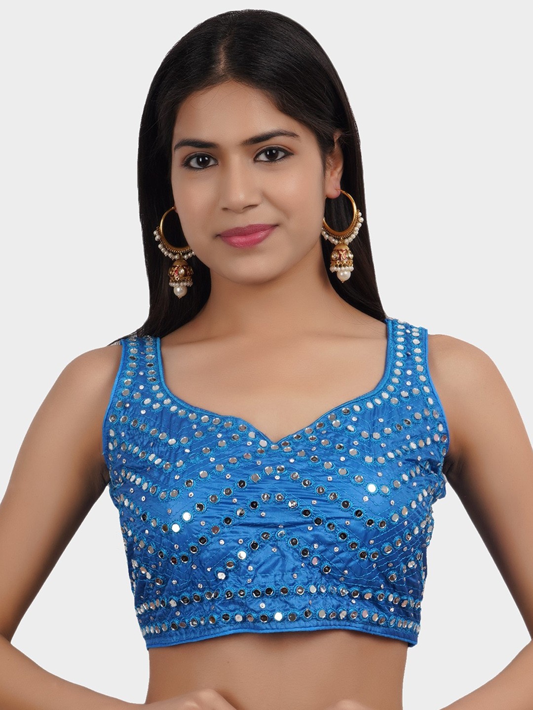 

Trendzmy Blue Embroidered Silk Saree Blouse