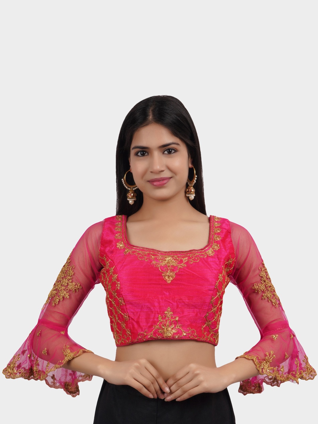 

Trendzmy Pink Embroidered Pure Silk Saree Blouse
