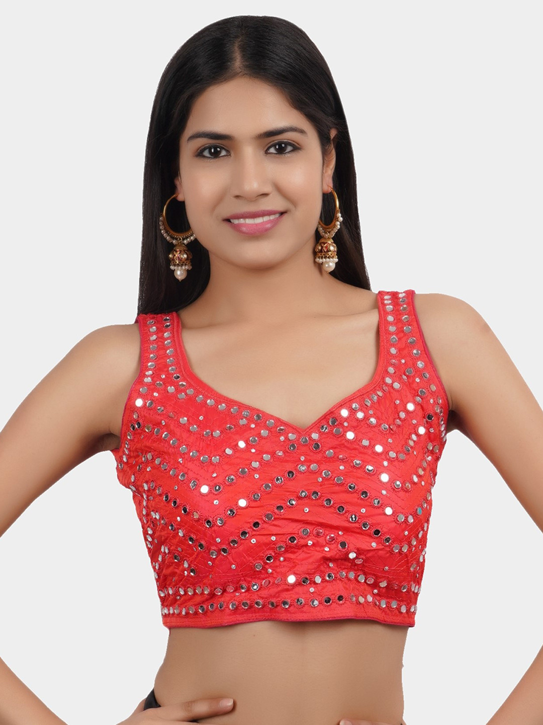 

Trendzmy Red Embroidered Silk Saree Blouse