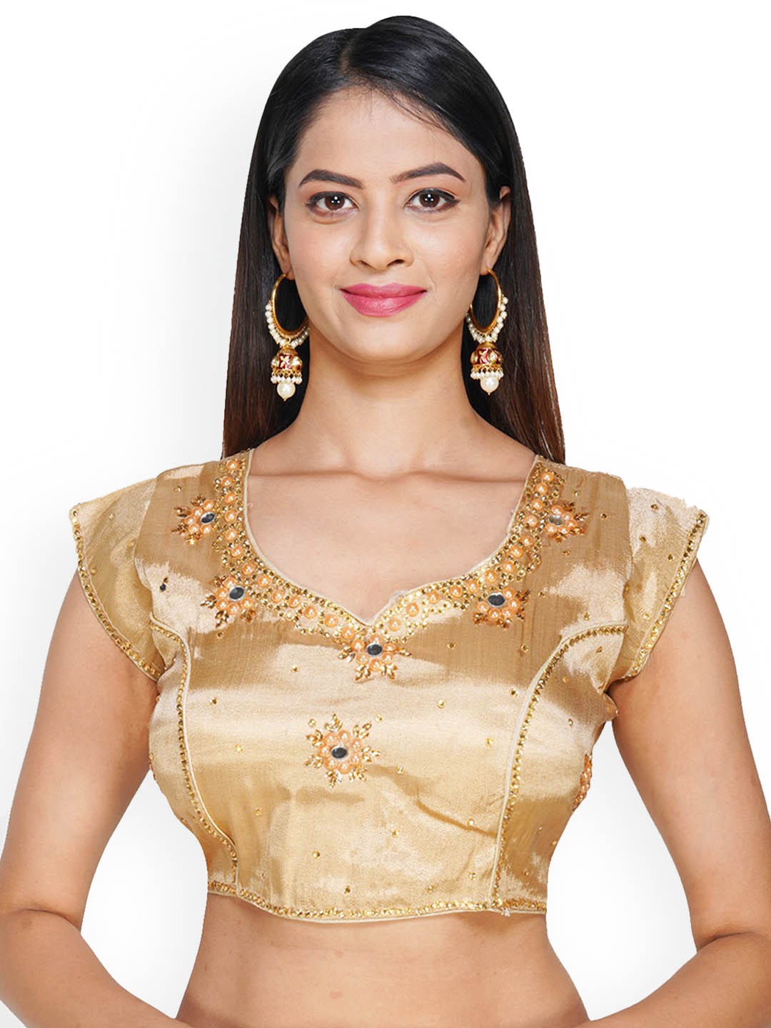 

Trendzmy Gold-Color Mirror Work Silk Saree Blouse