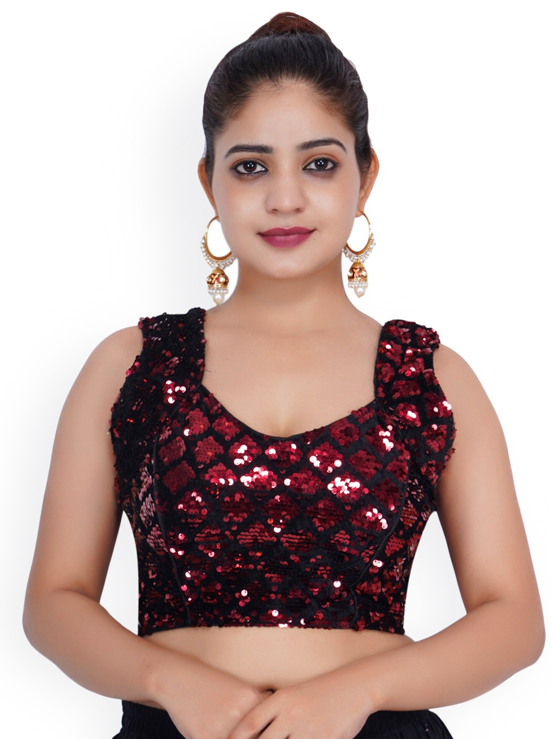 

Trendzmy Maroon Sequinned Silk Saree Blouse