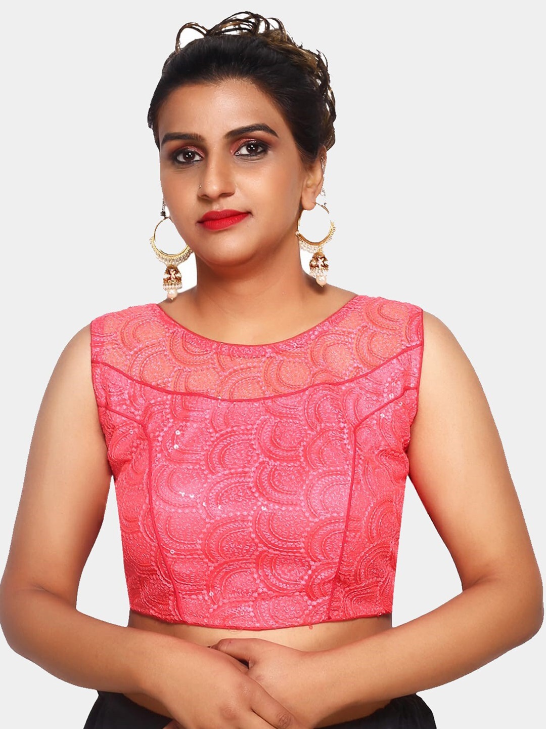 

Trendzmy Pink Embroidered Silk Saree Blouse