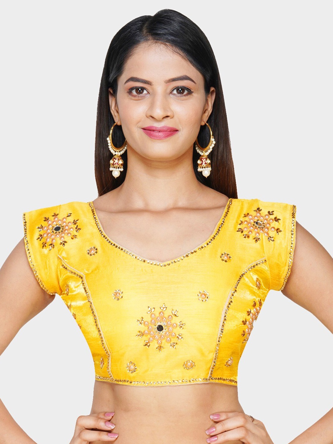 

Trendzmy Yellow Embroidered Silk Saree Blouse