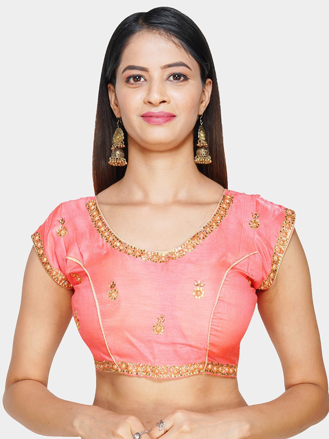 

Trendzmy Women Pink Embroidered Silk Saree Blouse