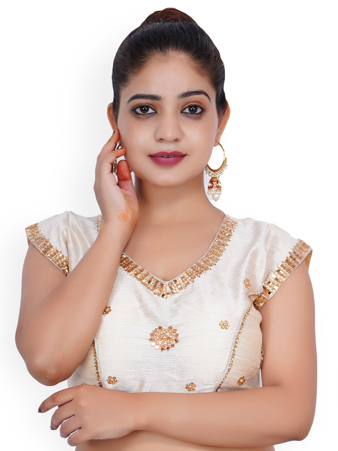 

Trendzmy White Embroidered Cotton Silk Saree Blouse