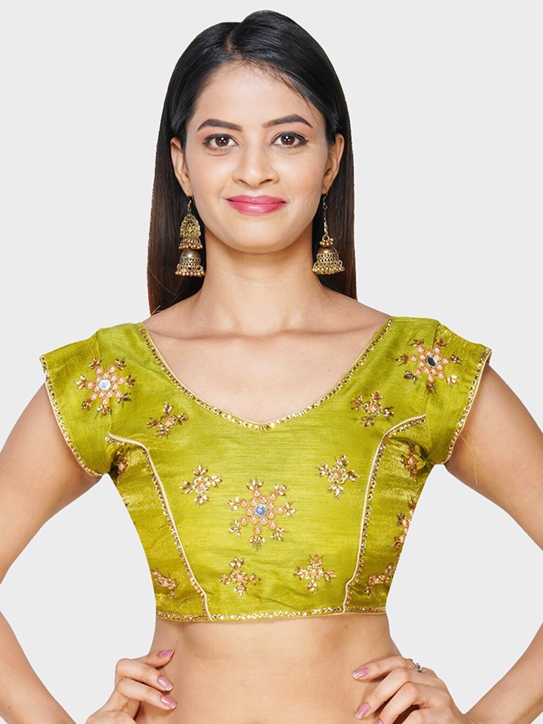 

Trendzmy Green Embroidered Saree Blouse