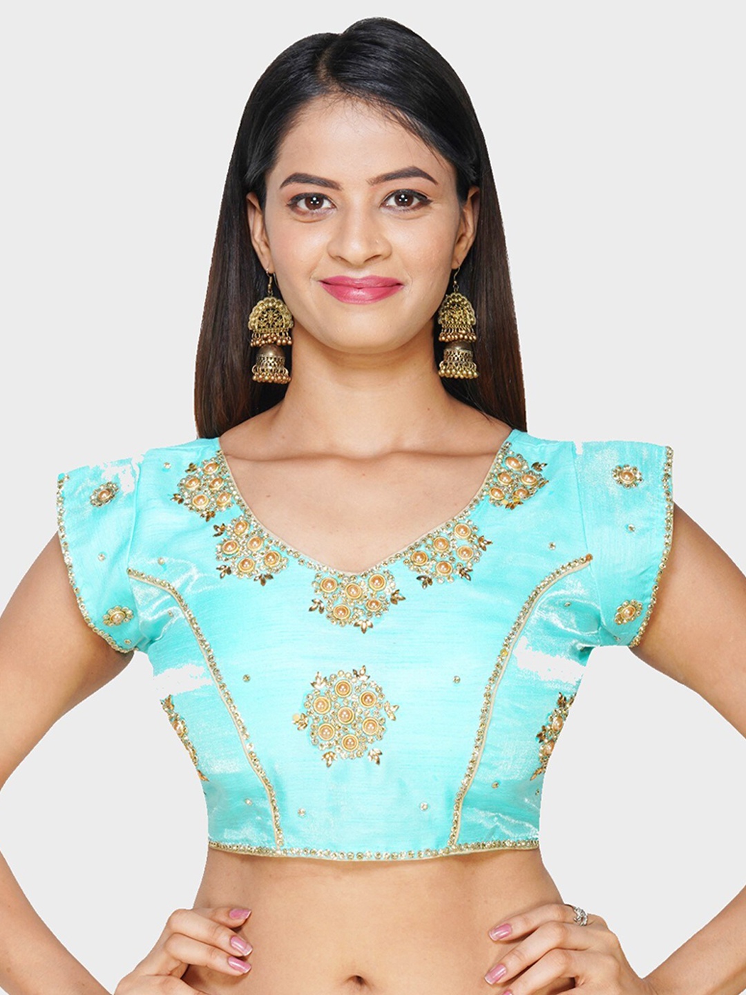 

Trendzmy Women Blue Embroidered Silk Saree Blouse