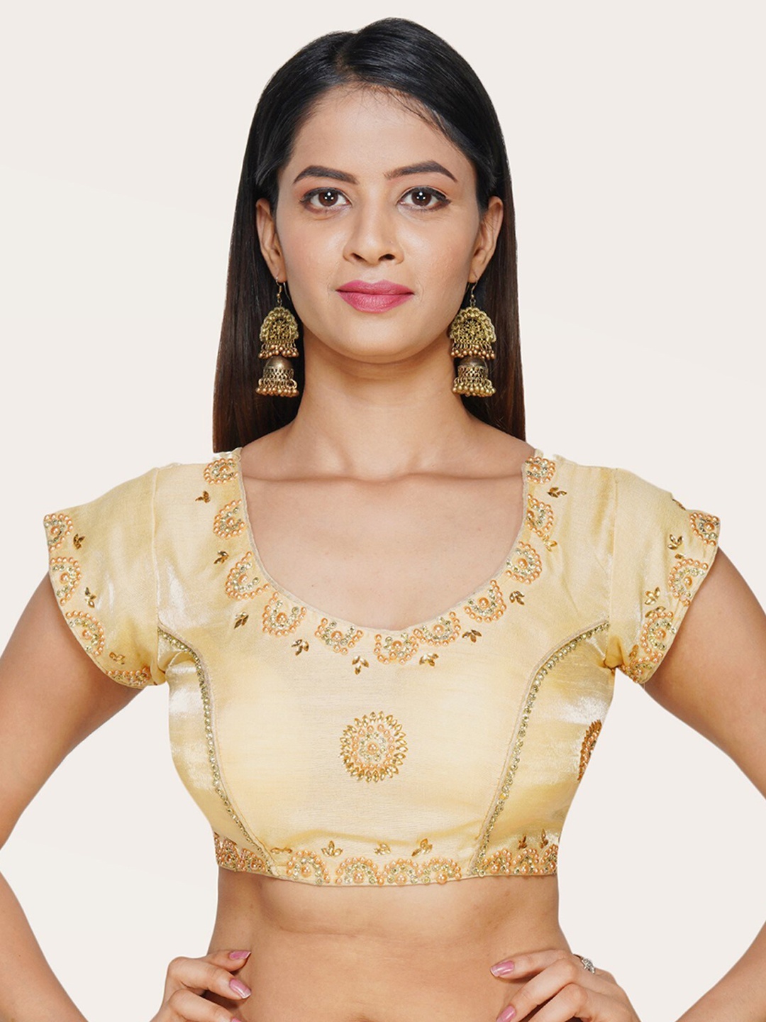 

Trendzmy Gold-Coloured Embroidered Pure Silk Saree Blouse