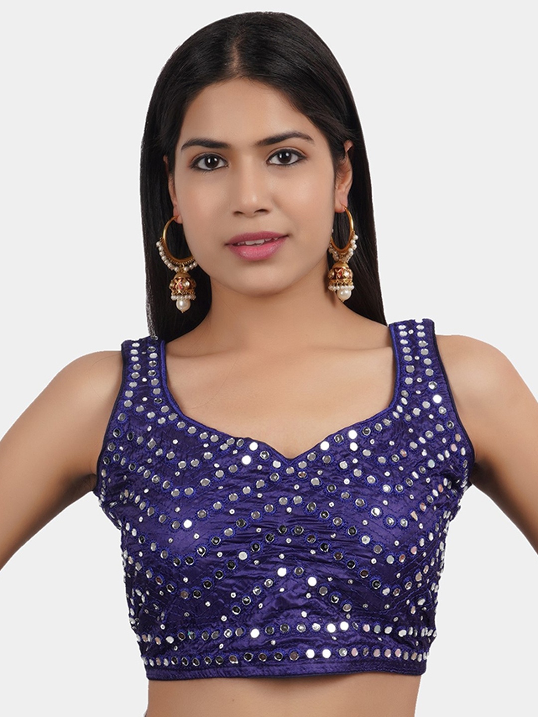 

Trendzmy Navy Blue Mirror Embroidered Saree Blouse