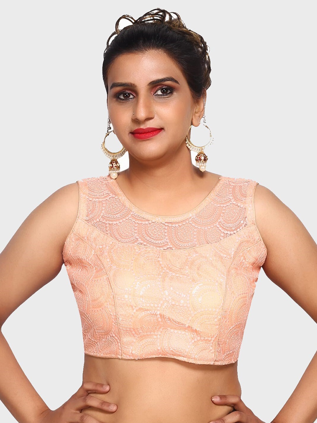 

Trendzmy Peach Colored Self Design Pure Silk Saree Blouse