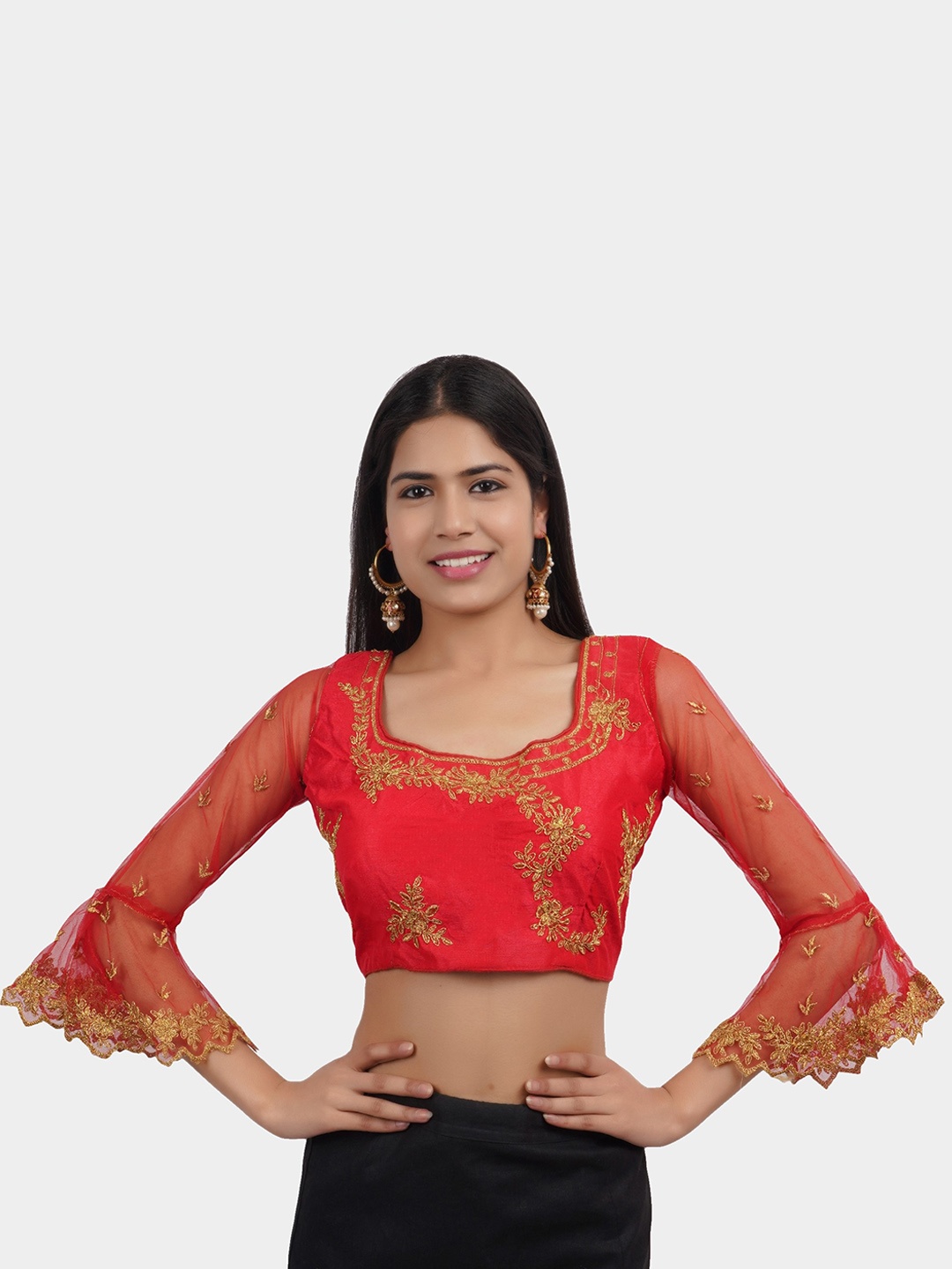 

Trendzmy Red Embroidered Silk Saree Blouse