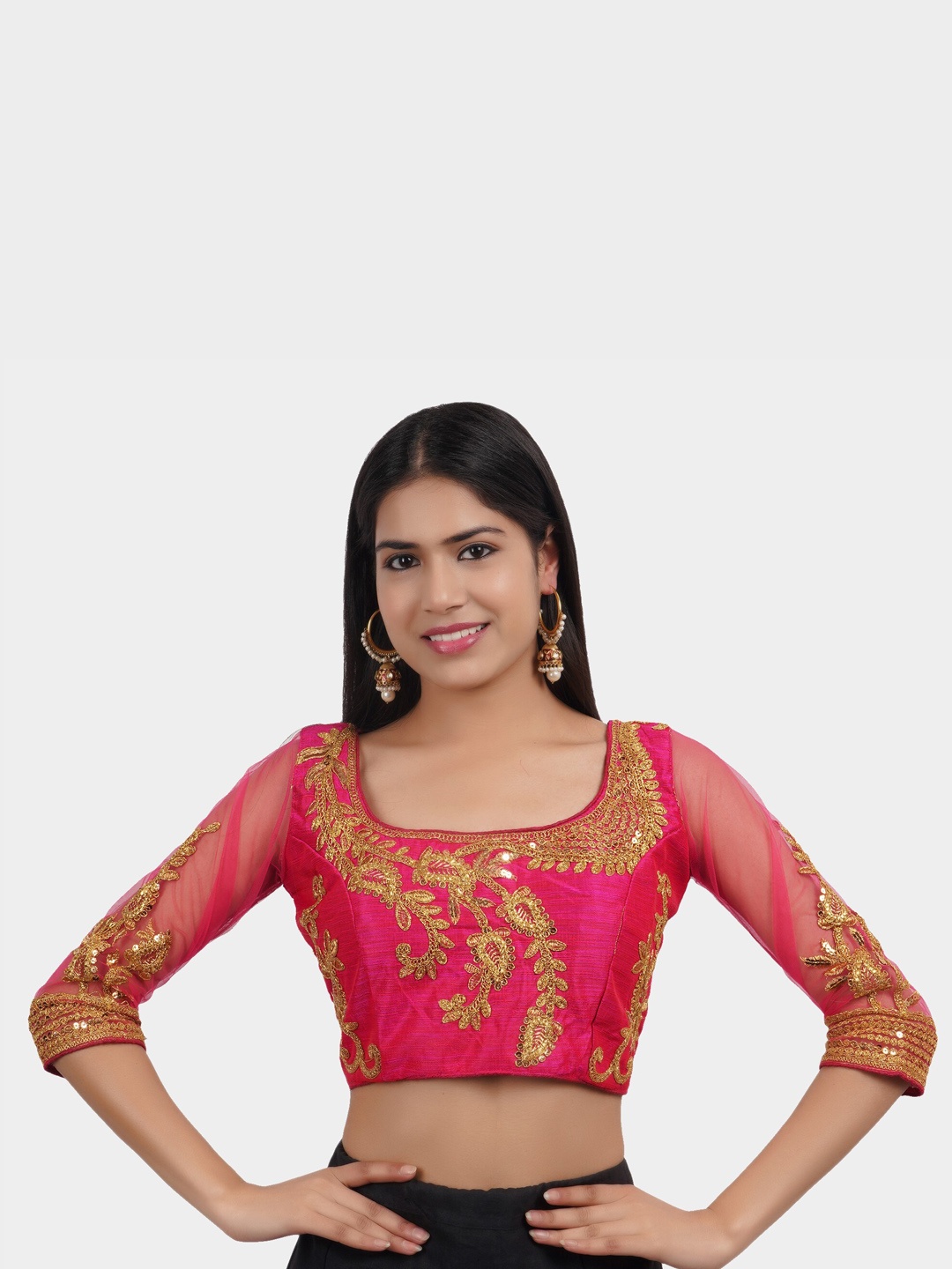 

Trendzmy Women Pink Embroidery Silk Saree Blouse