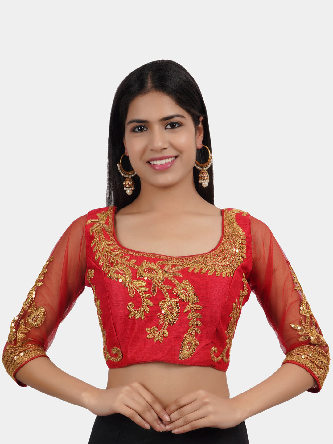 

Trendzmy Women Red Embroidered Silk Saree Blouse