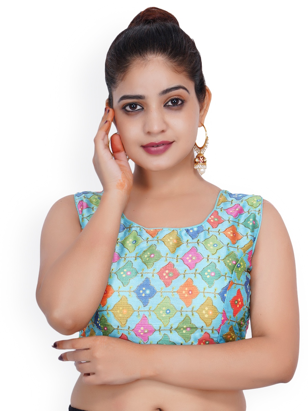 

Trendzmy Turquoise Blue Embroidered Pure Silk Saree Blouse