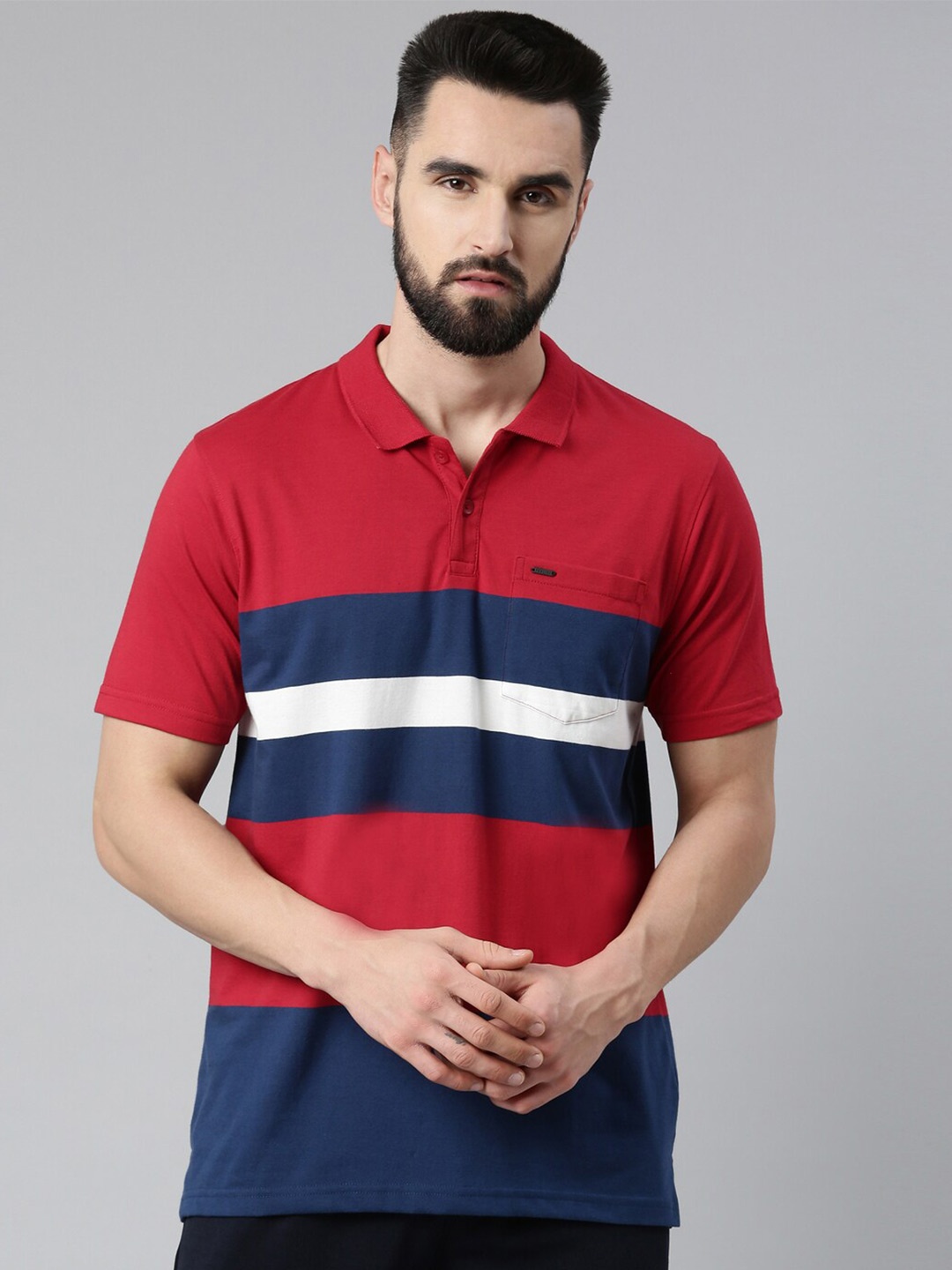

Proline Active Men Red Colourblocked Polo Collar T-shirt