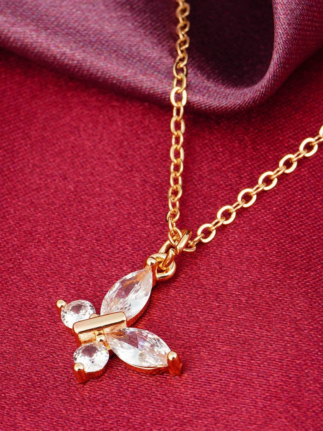 

Emmie Gold-Toned & White Diamond Butterfly Pendant Necklace