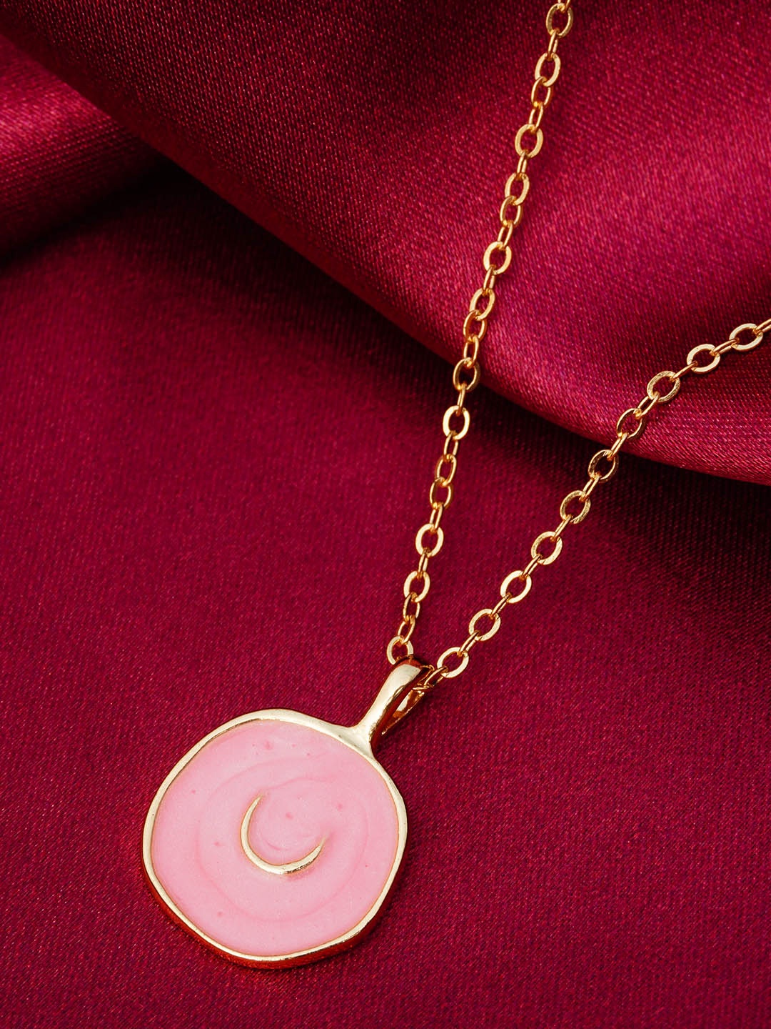 

Emmie Gold-Toned & Pink Half Moon Pendant Necklace