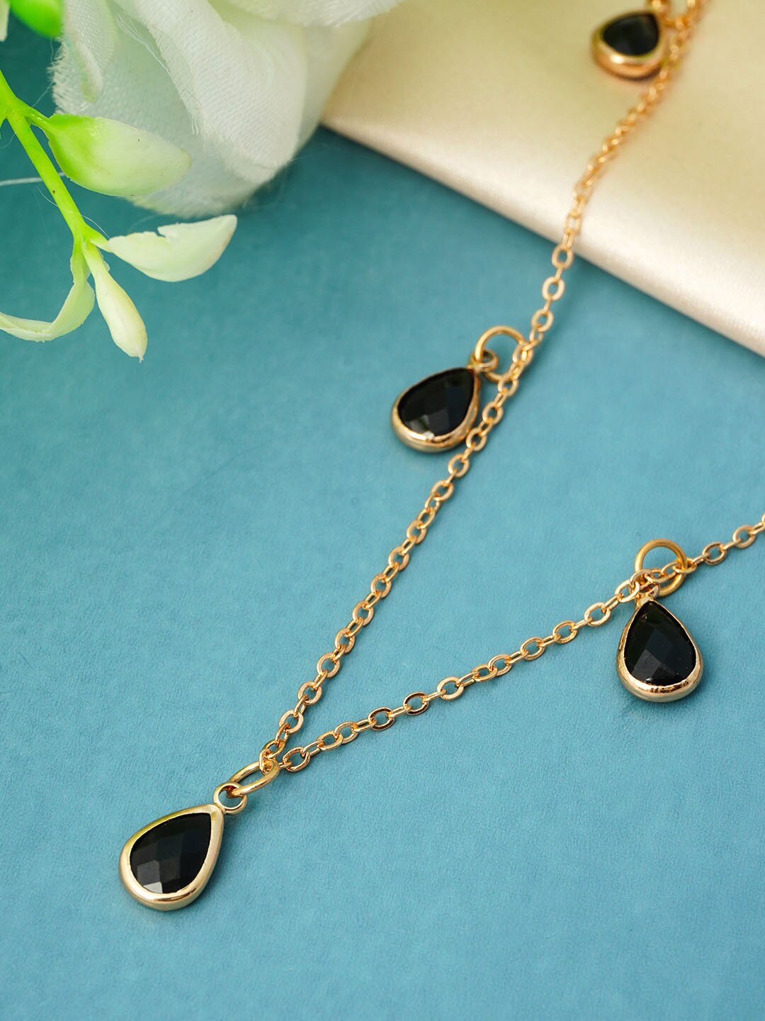 

Emmie Black & Gold-Toned Teardrop Charm Necklace