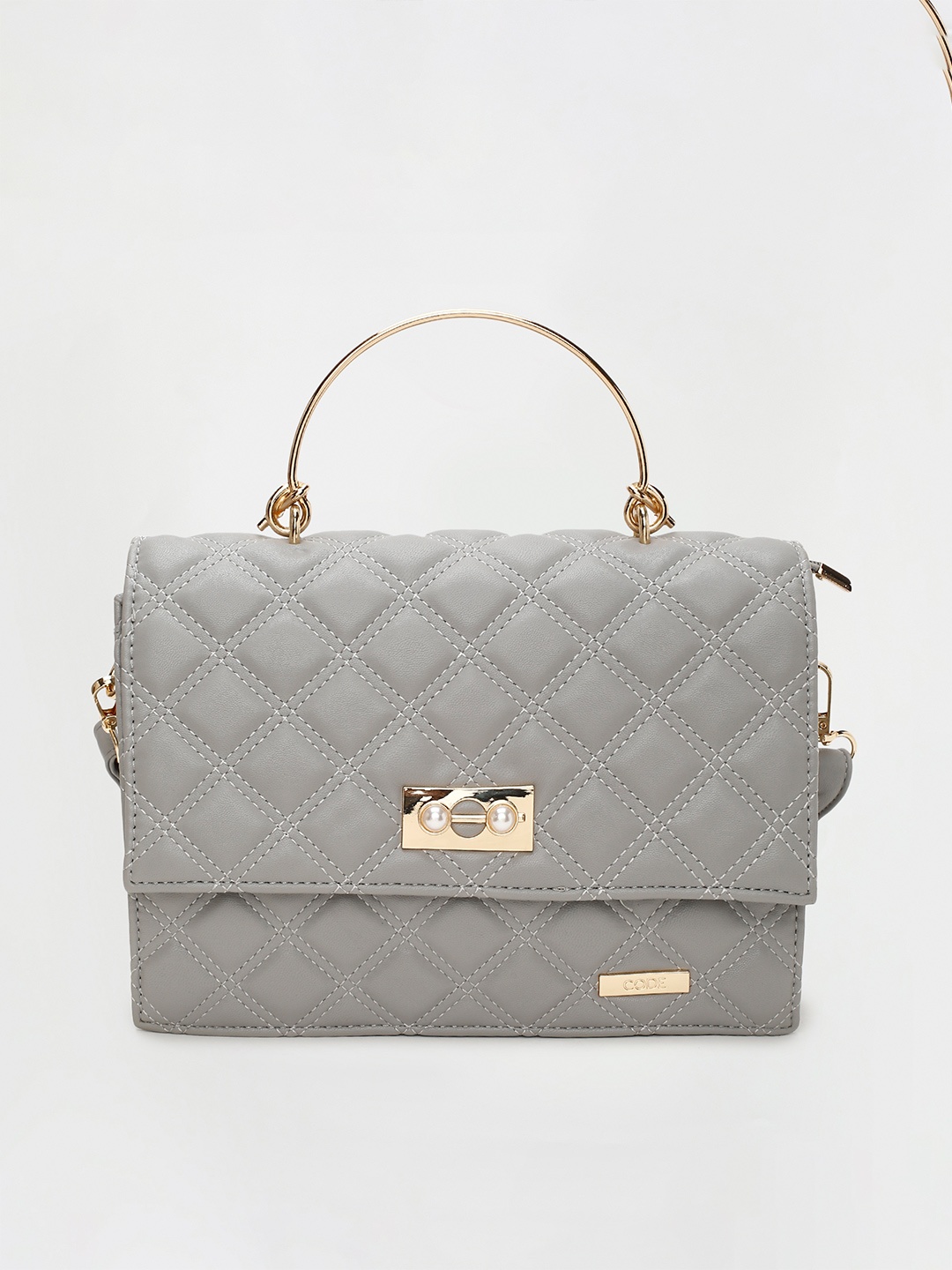 

CODE by Lifestyle Textured Synthetic Satchel with Quilted Handbags, Grey