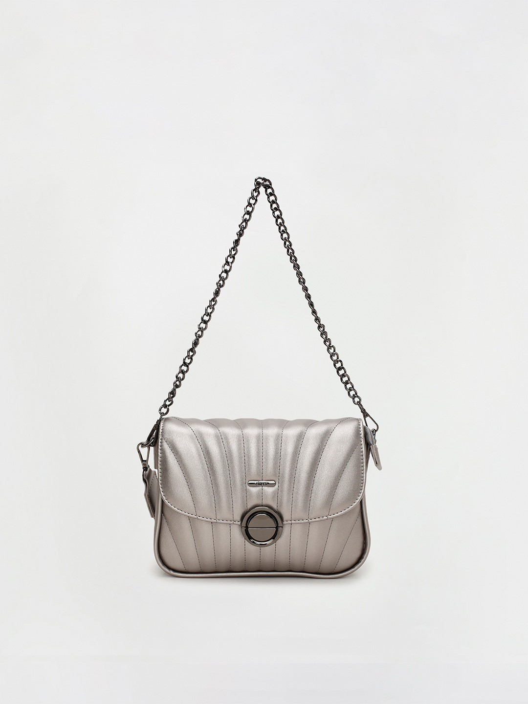 

Ginger by Lifestyle Silver-Toned Quilted Structured Sling Bag