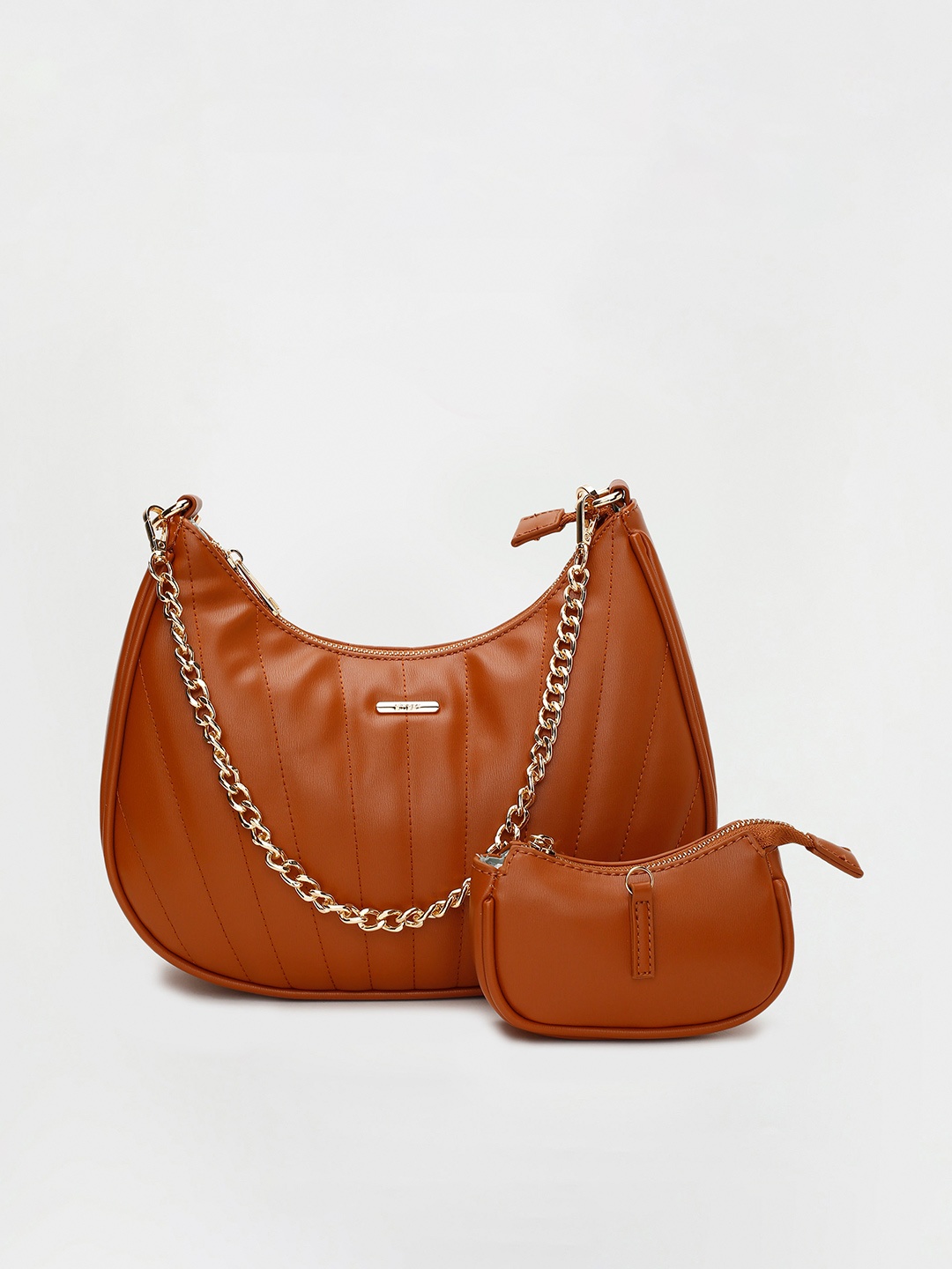

Ginger by Lifestyle Tan Brown Quilted Half Moon Hobo Bag