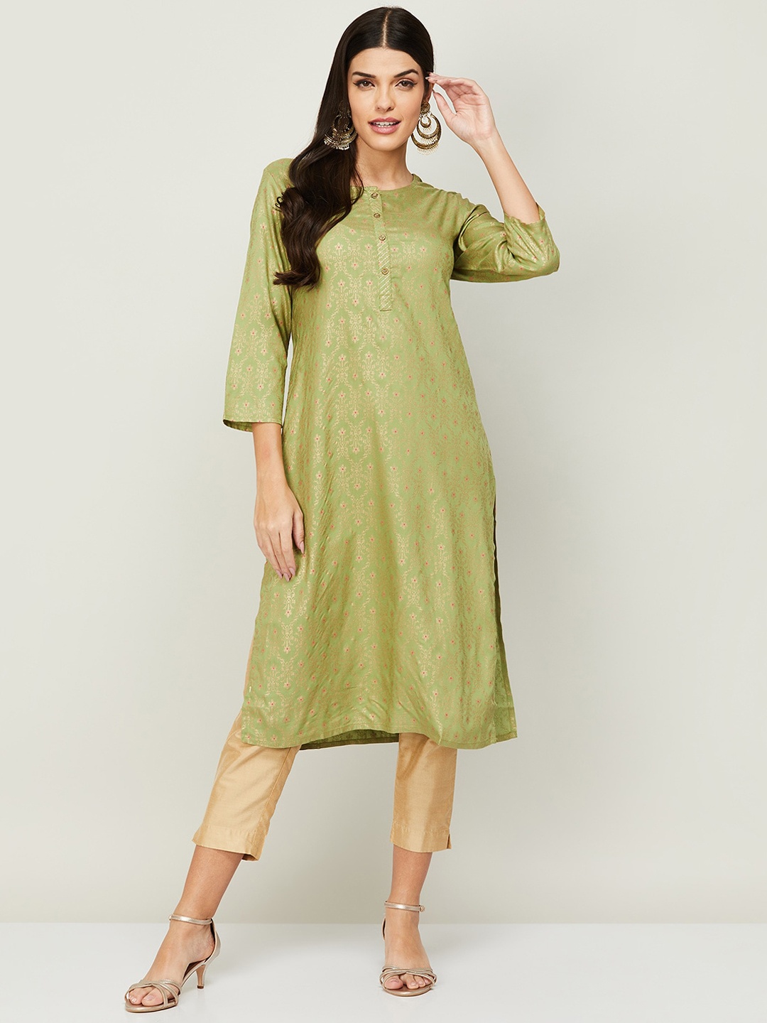 

Melange by Lifestyle Ethnic Motifs Printed A-Line Regular Kurta, Green