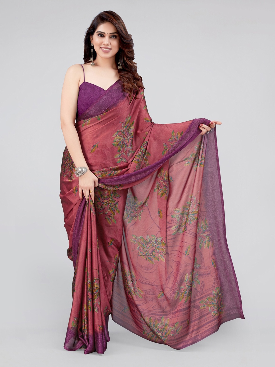 

MIRCHI FASHION Pink & Purple Floral Printed Saree