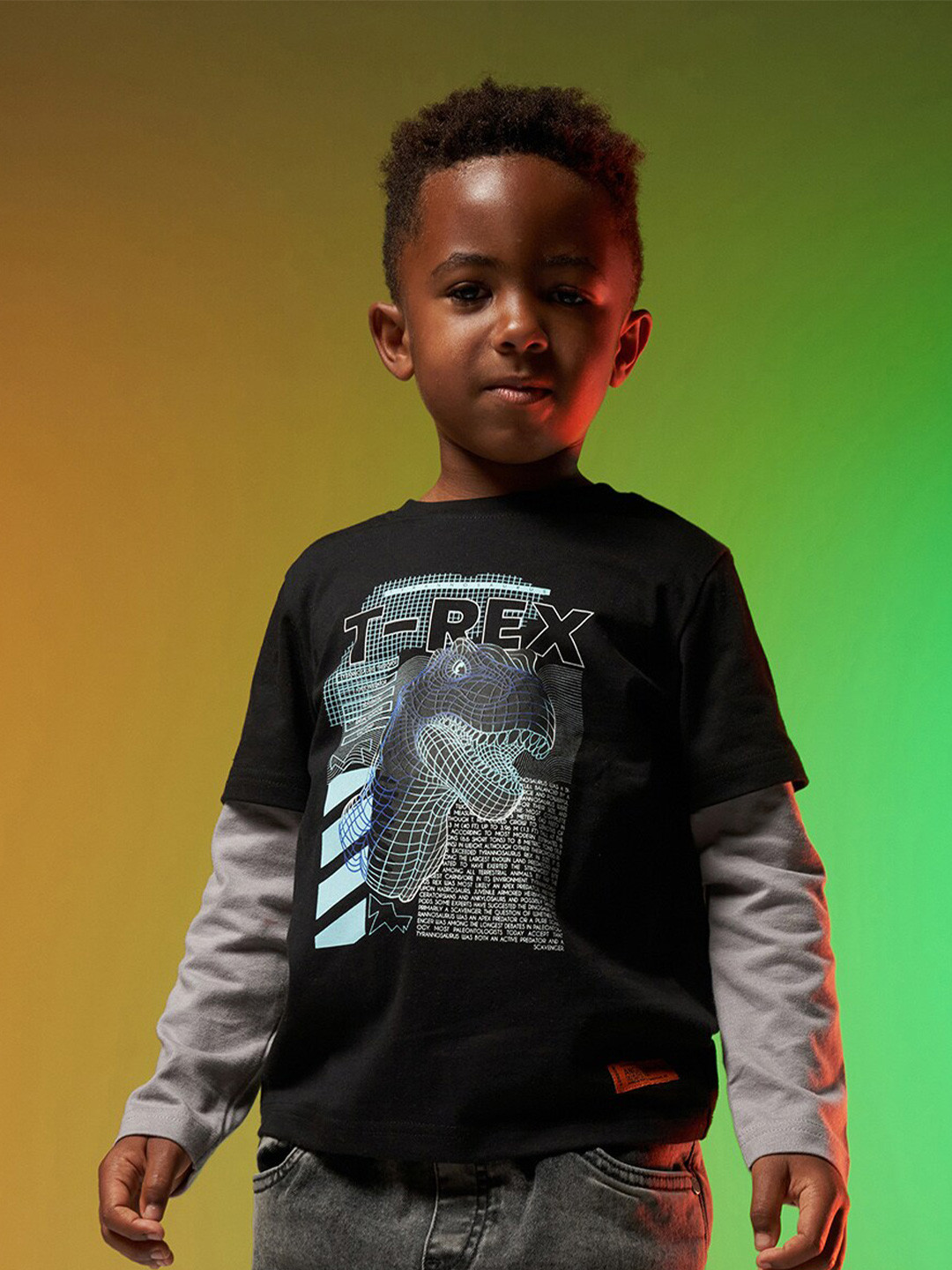 

Angel & Rocket Boys Black & Grey Graphic Printed Cotton T-shirt