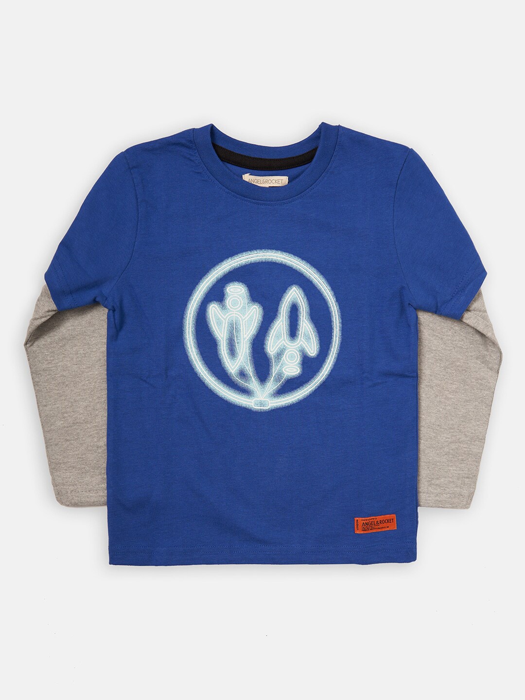 

Angel & Rocket Boys Blue & Grey Printed Cotton T-shirt
