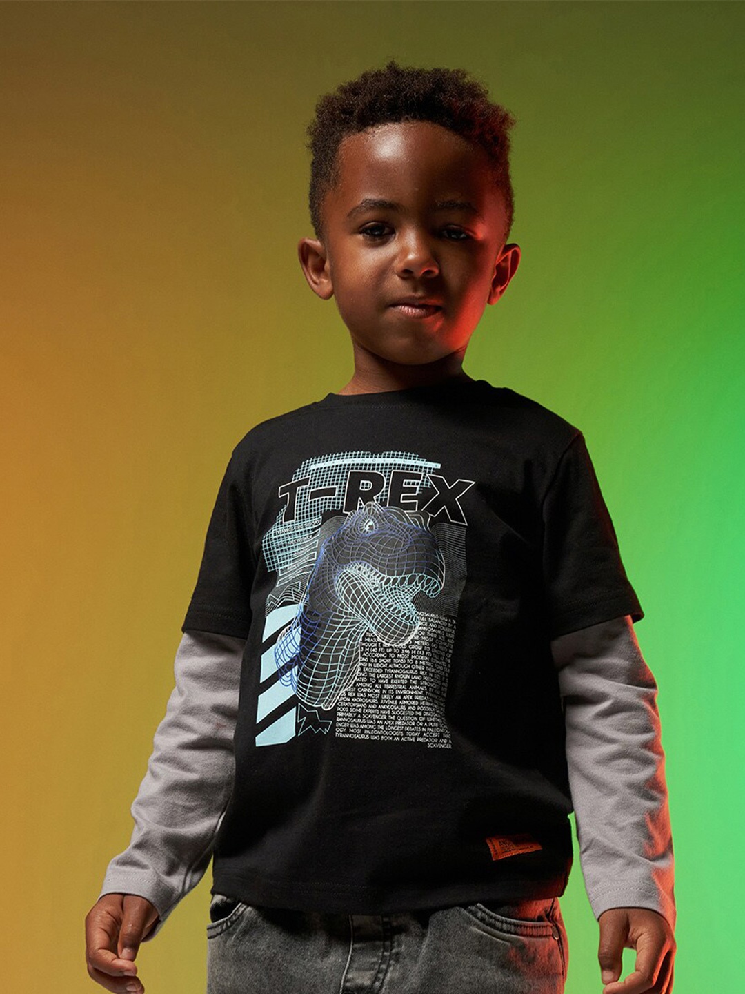 

Angel & Rocket Boys Black & Grey Printed Cotton T-shirt