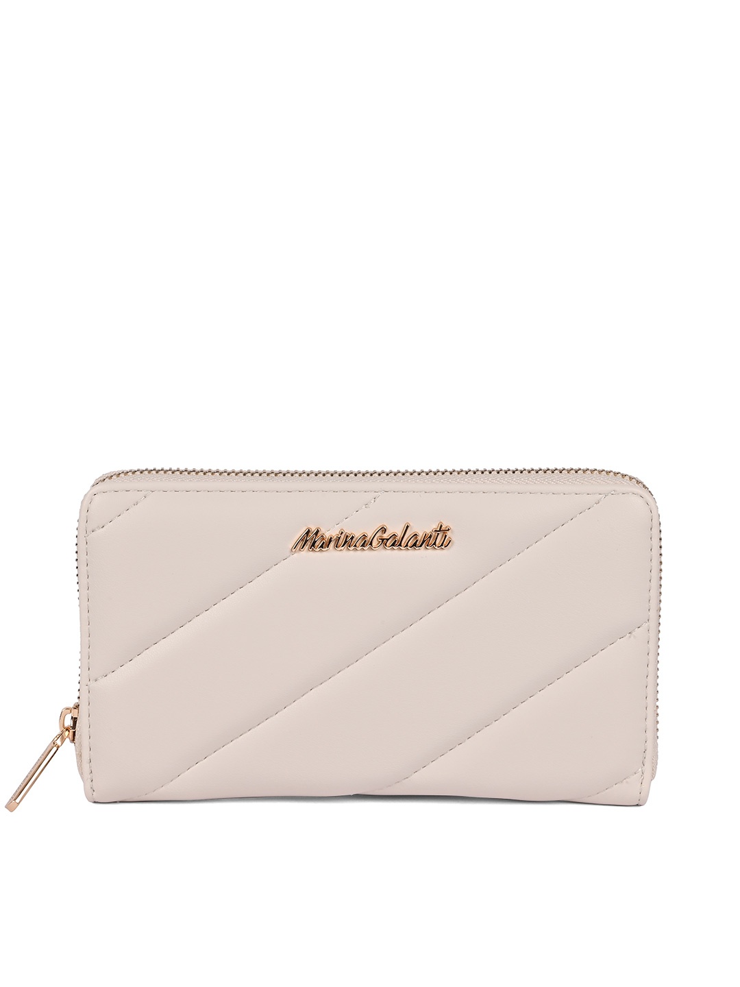 

Marina Galanti Women Off White Textured Zip Around Wallet