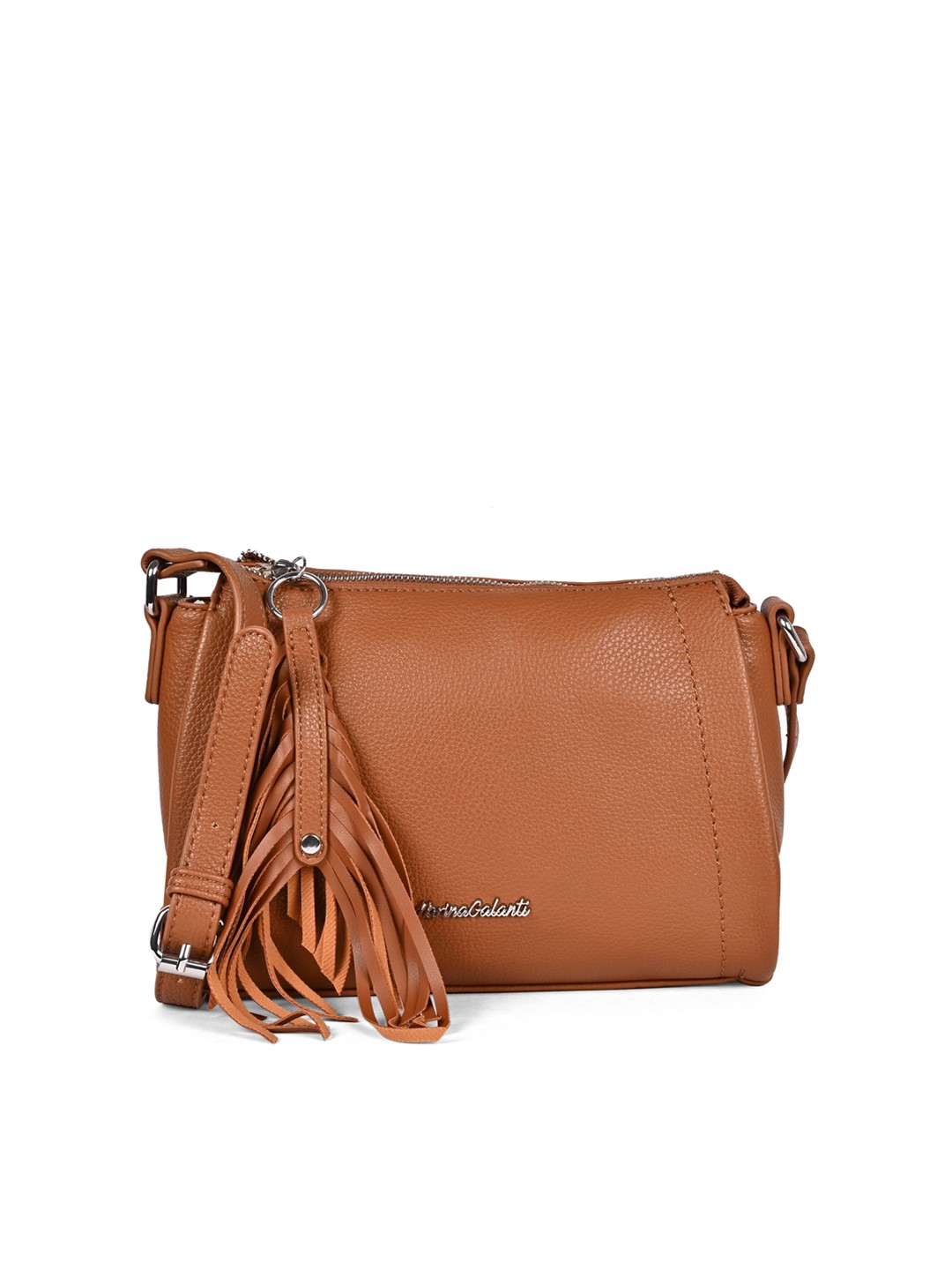 

Marina Galanti Brown Structured Sling Bag with Tasselled