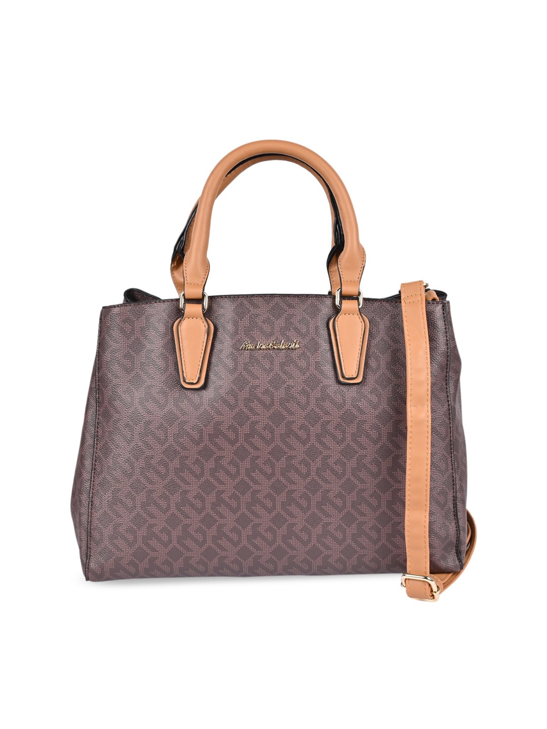 

Marina Galanti Women Brown Geometric Printed PU Structured Handheld Bag