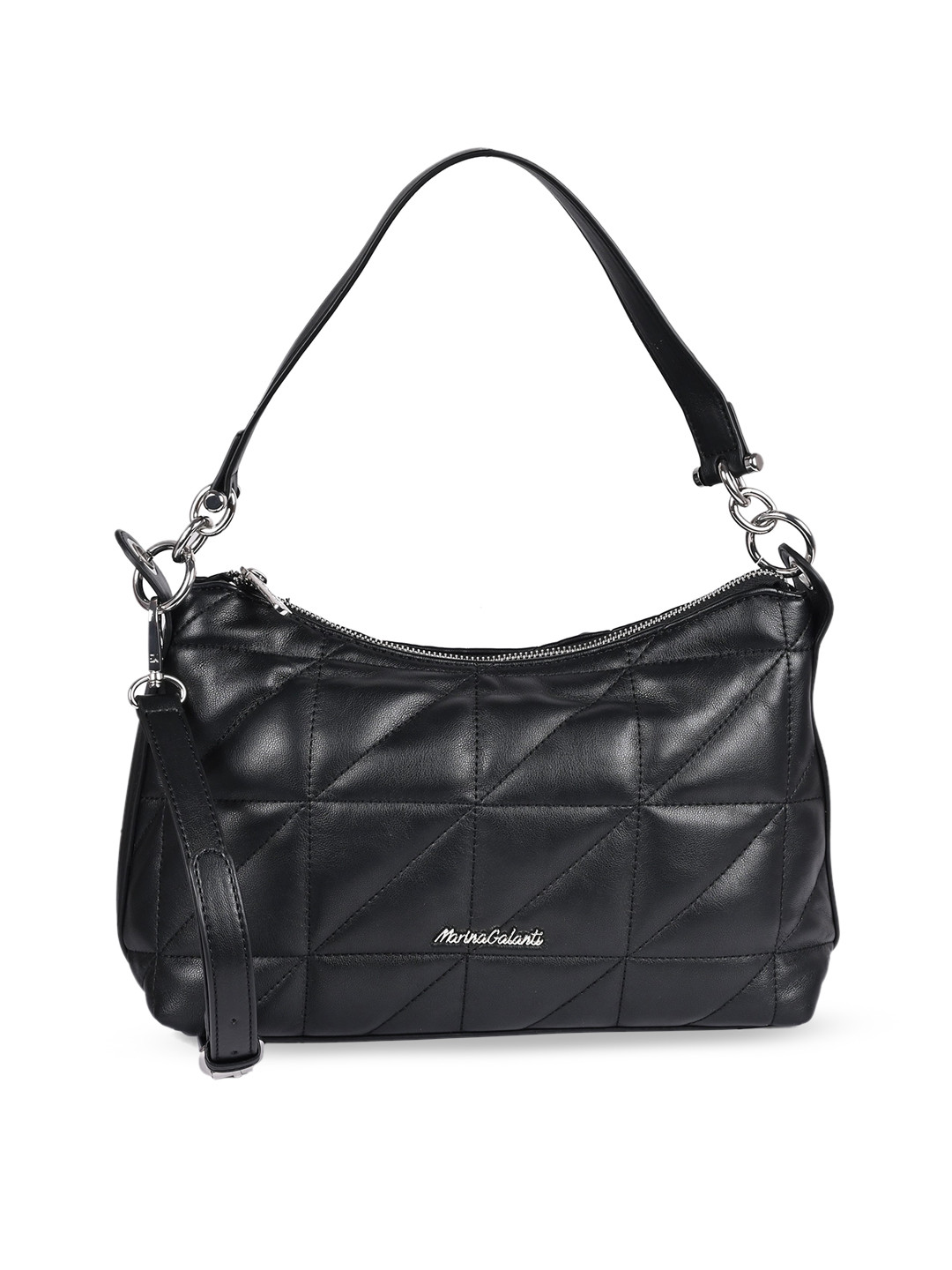 

Marina Galanti Women Black PU Structured Hobo Bag with Quilted