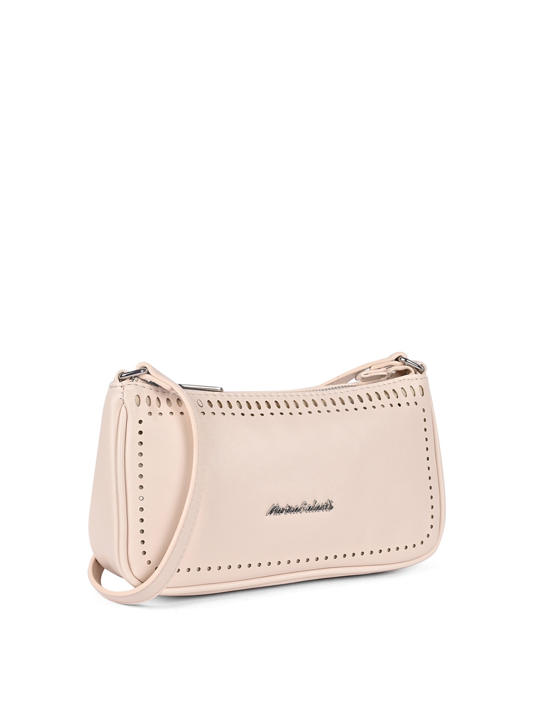 

Marina Galanti Cream-Coloured PU Structured Sling Bag with Cut Work