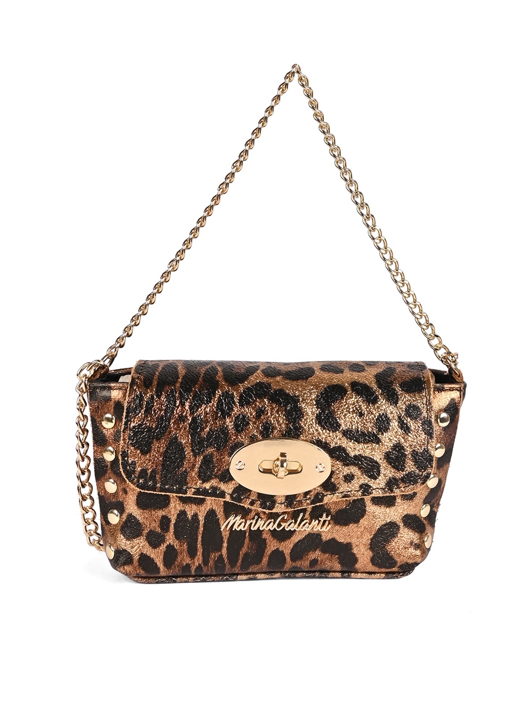 

Marina Galanti Brown Animal Printed PU Structured Sling Bag with Quilted