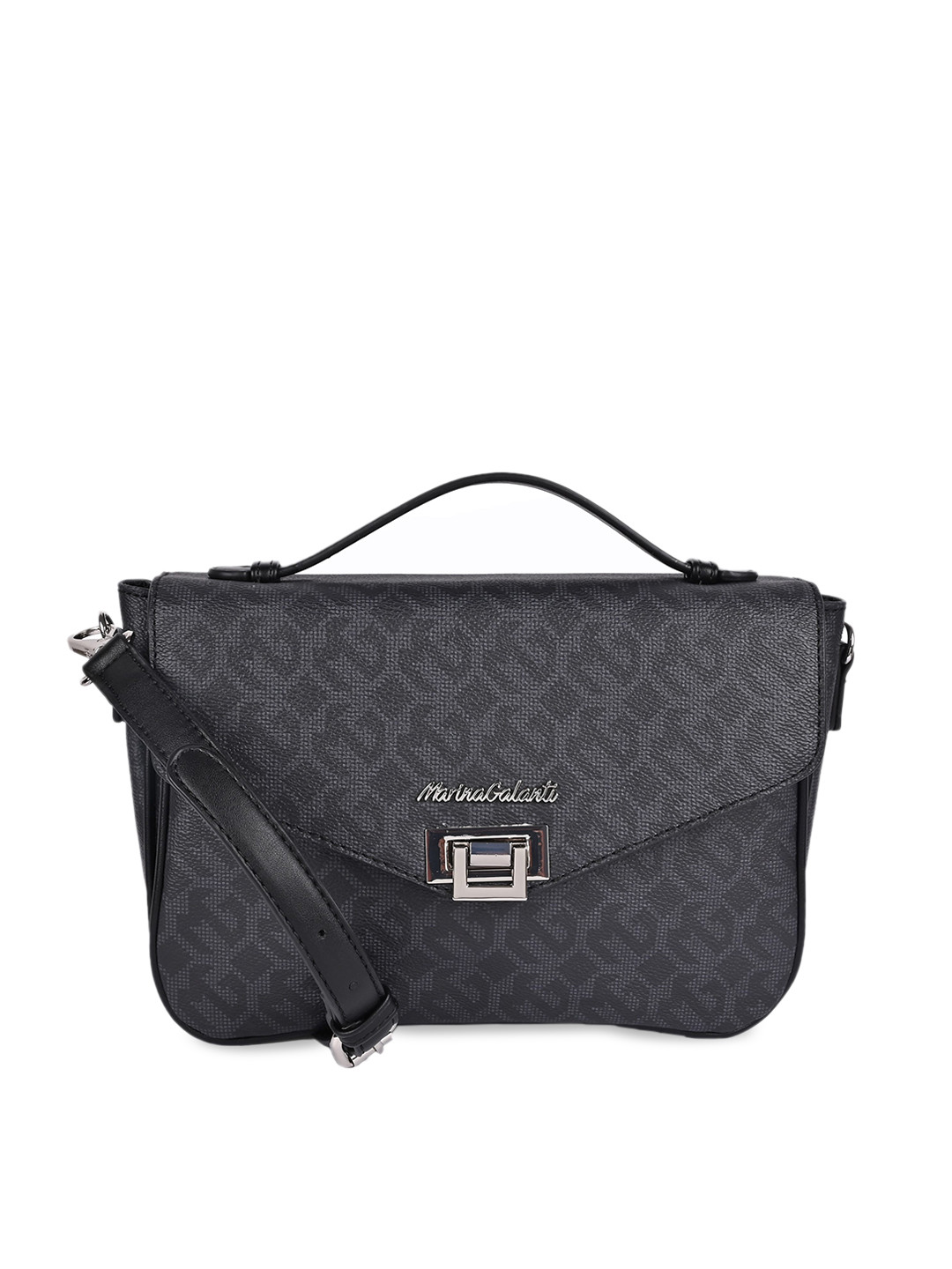 

Marina Galanti Black Geometric Textured PU Structured Satchel