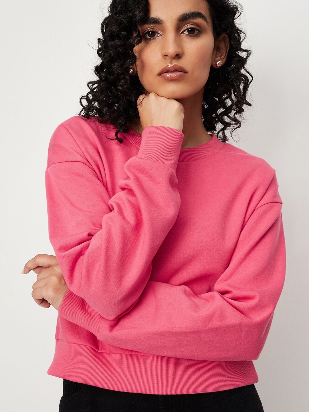 

max Women Coral Round Neck Sweatshirt