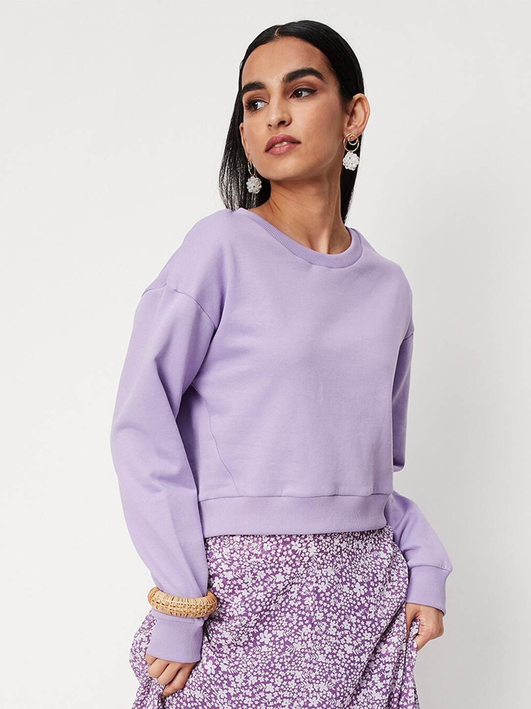 

max Women Purple Round Neck Sweatshirt