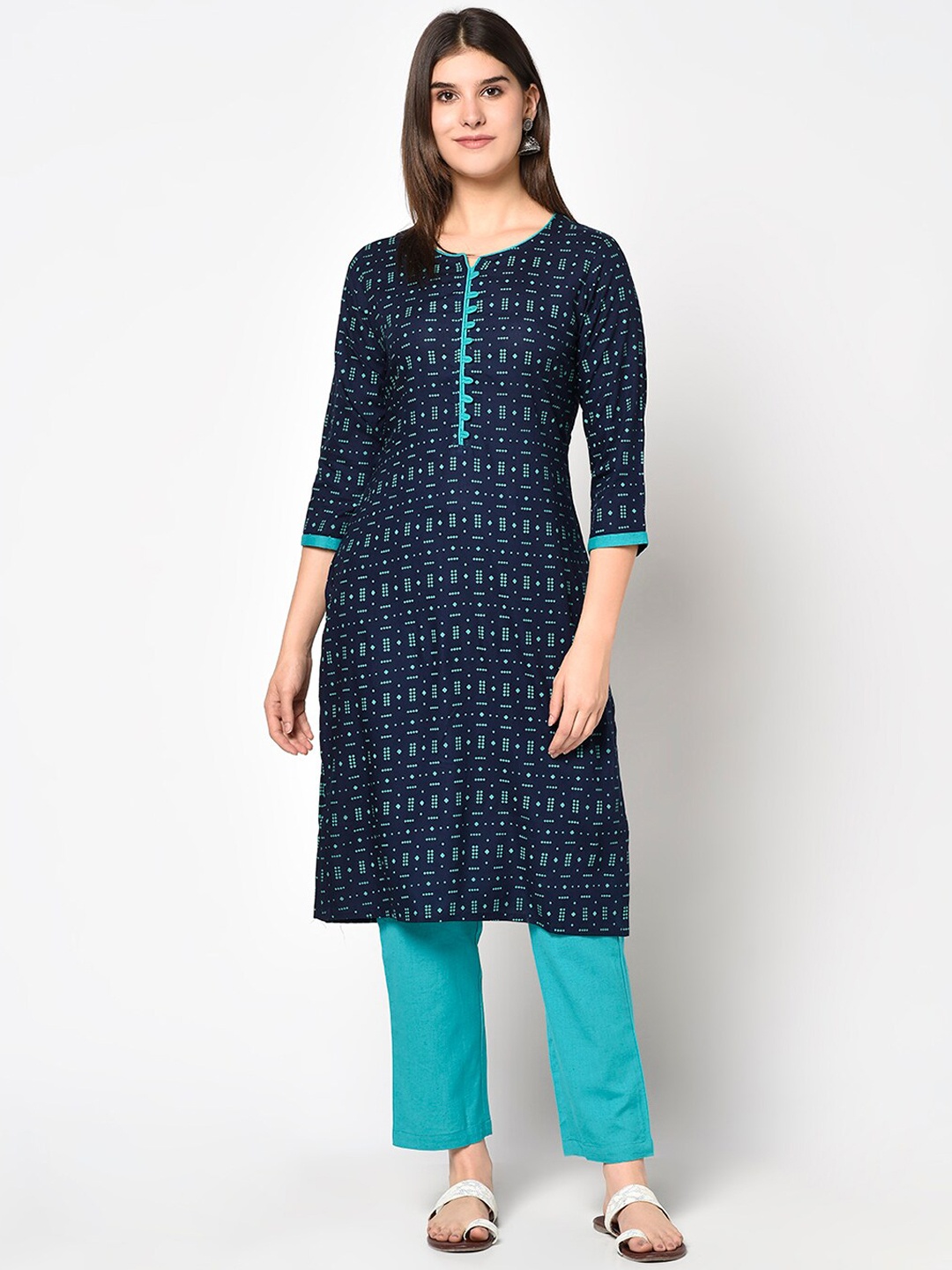 

ERISHA Geometric Printed Kurta, Blue