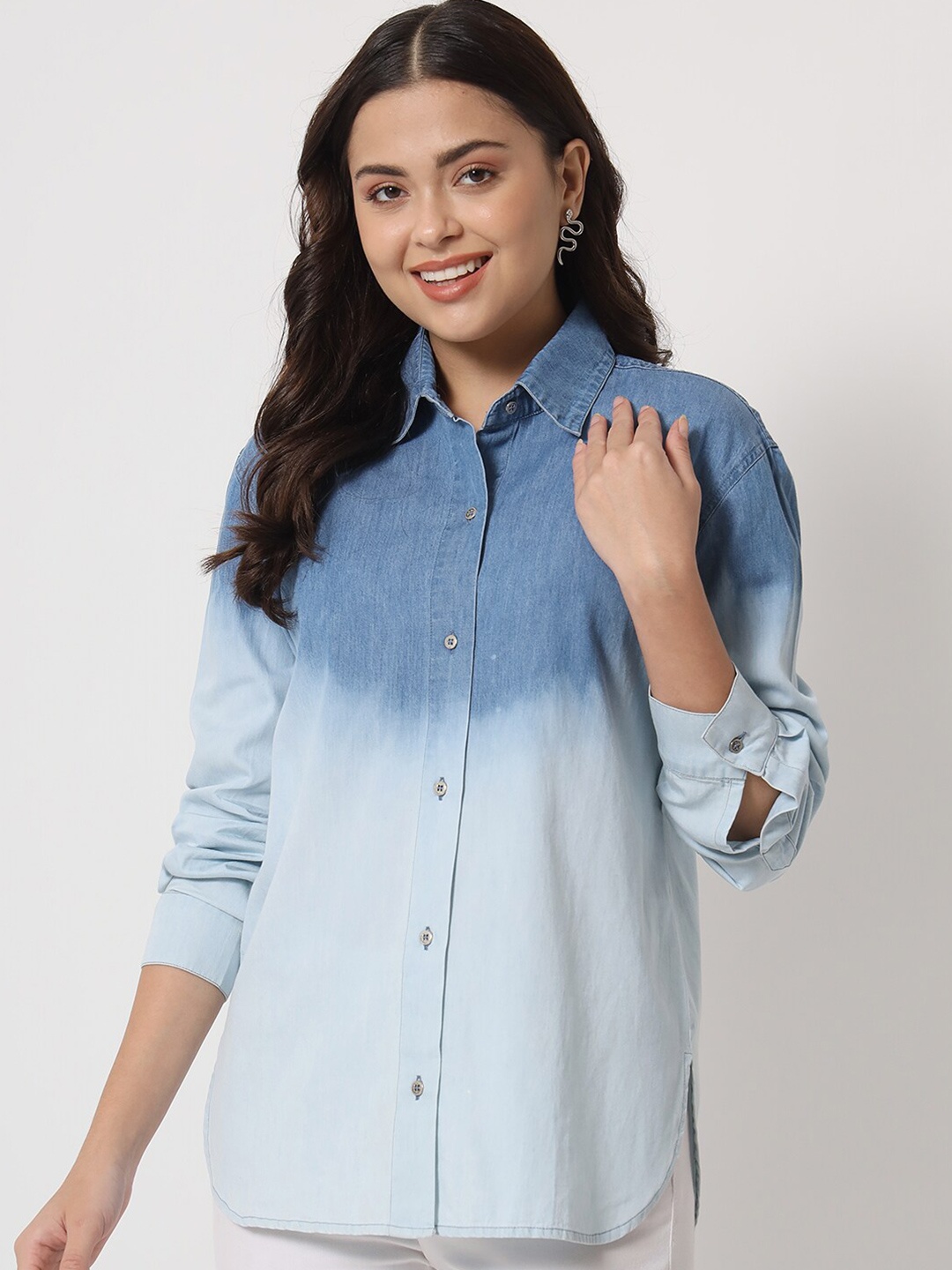 

Orchid Blues Women Blue Faded Cotton Casual Shirt