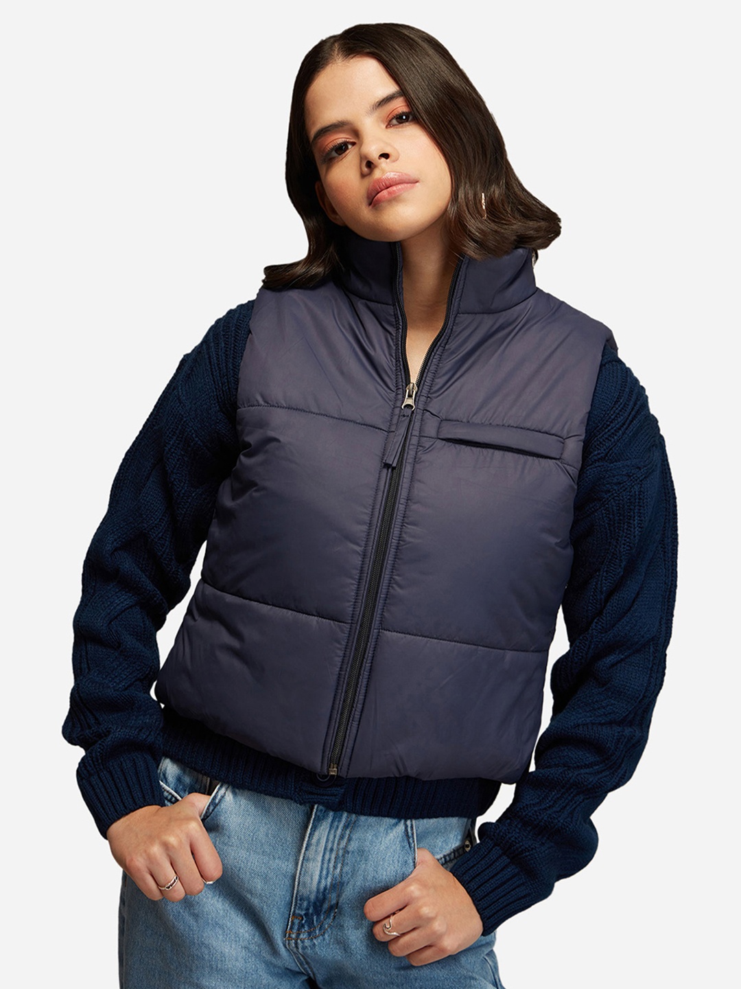 

20Dresses Women Blue Crop Puffer Jacket