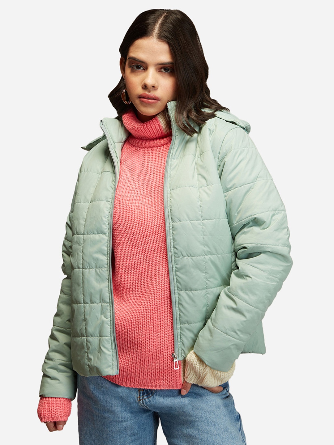 

20Dresses Women Sea Green Hooded Puffer Jacket