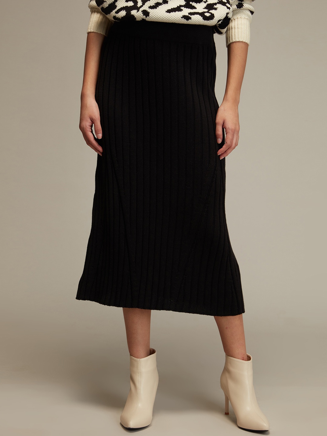

20Dresses Women Black Solid Midi Straight Sheath Skirt