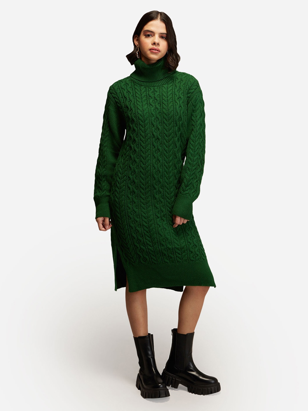 

20Dresses Women Green Turtle Neck Midi Sweater Dress