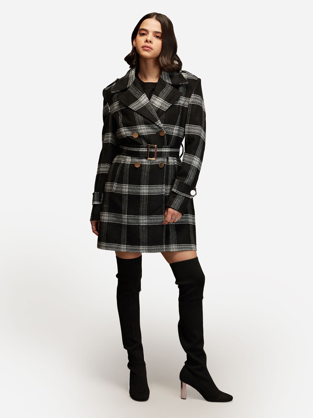 

20Dresses Women Black Checked Overcoat